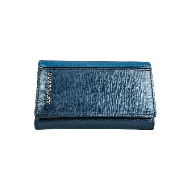 Burberry Blue Bi-Color Silver 6 Ring Key Holder Pouch Case Wallet - Picture 1 of 11